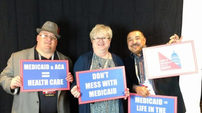 Self-Advocate and Board Member Mitch Routon, Board Member Lori Thom and Executive Director Wil Romero advocate for the preservation of lifelines like Medicaid and the ACA for individuals with intellectual and developmental disabilities.
